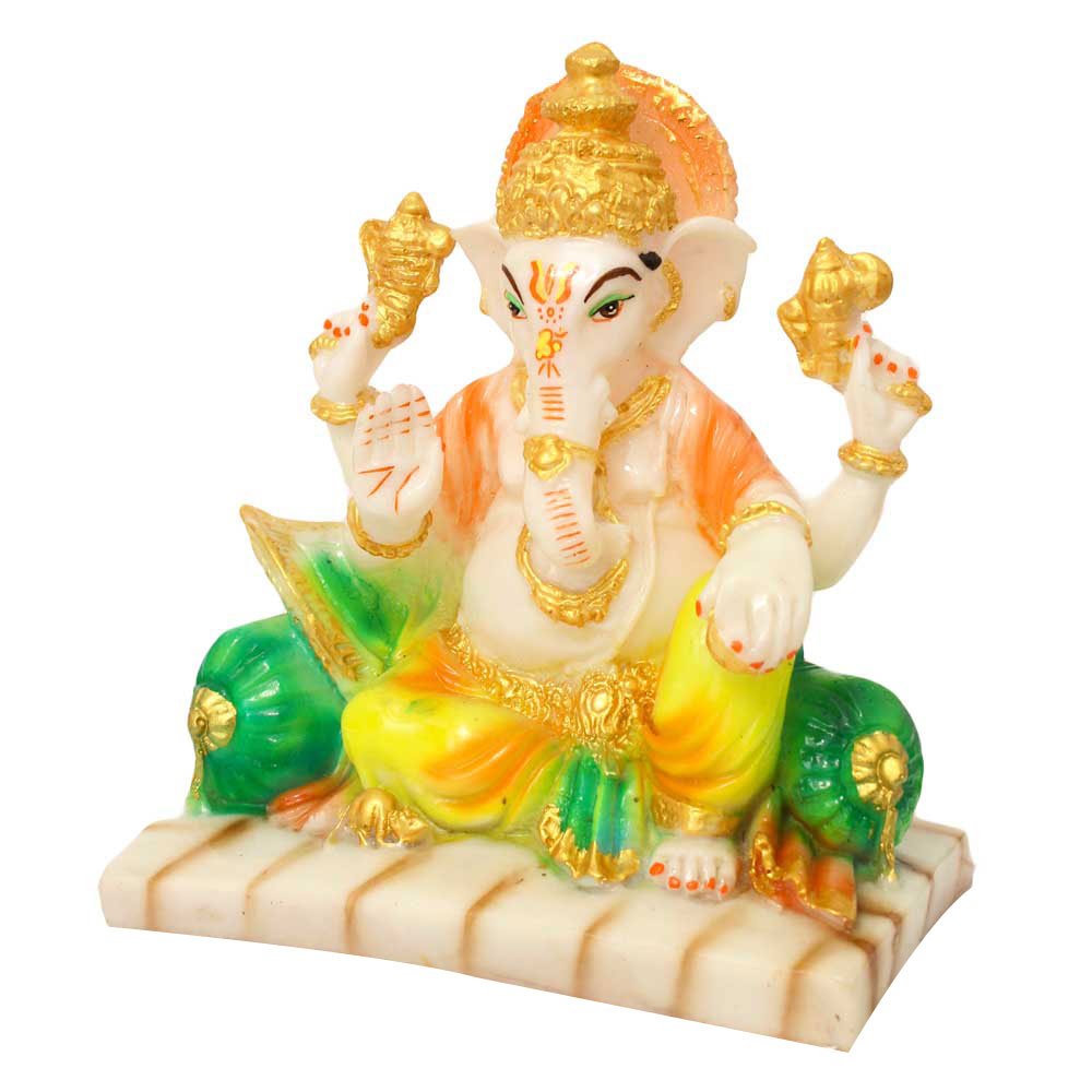 Handicraft Marble Look Singhasan Ganesha Statue 11 Inch