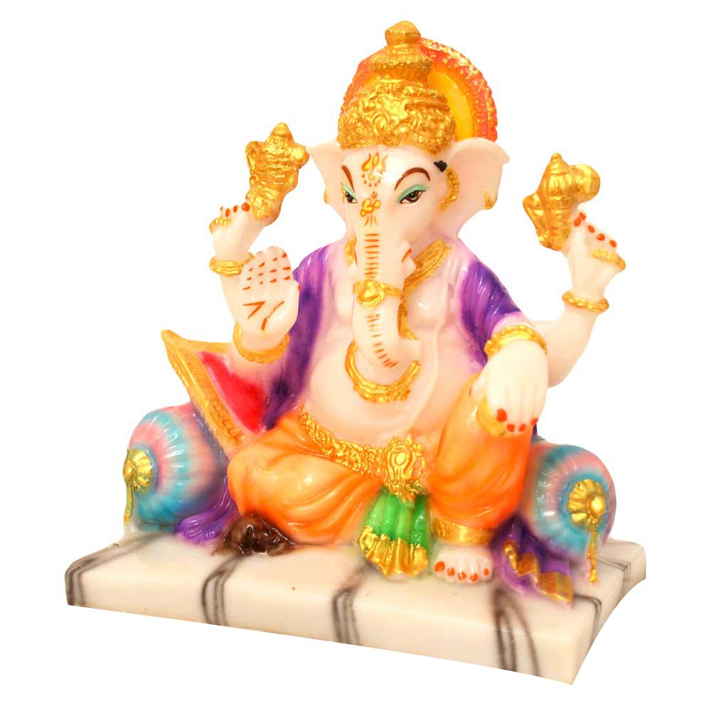 Handicraft Marble Look Singhasan Ganesha Statue 11 Inch