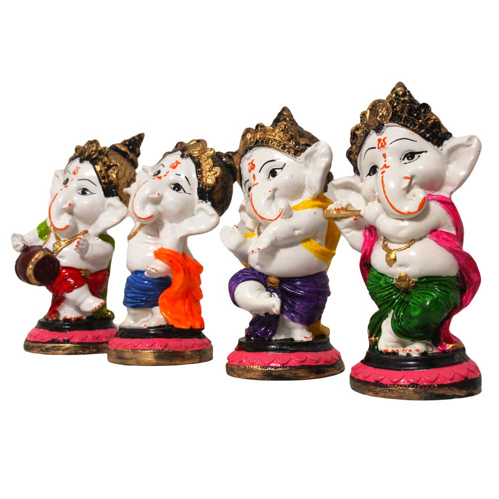 Set of 4 Musical Ganesha Idols 6 Inch
