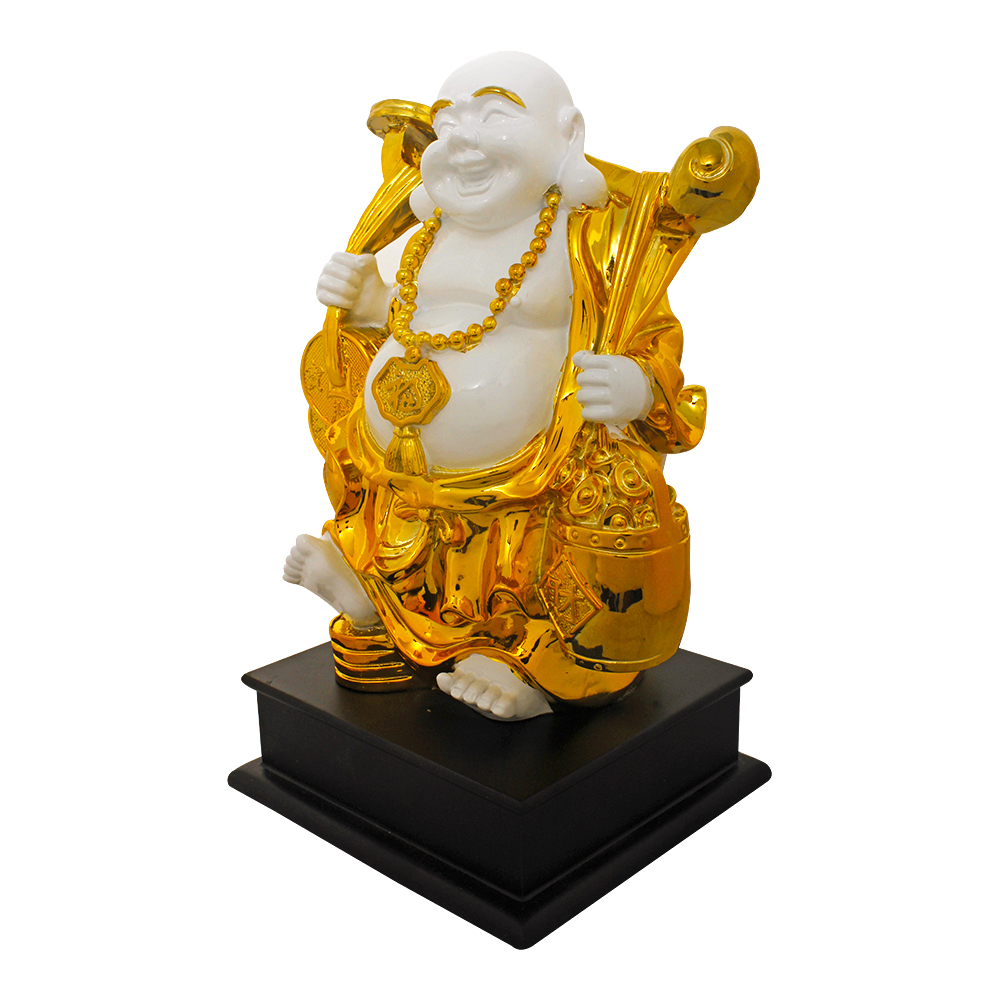 Gold Plated Laughing Buddha Statue 10.5 Inch