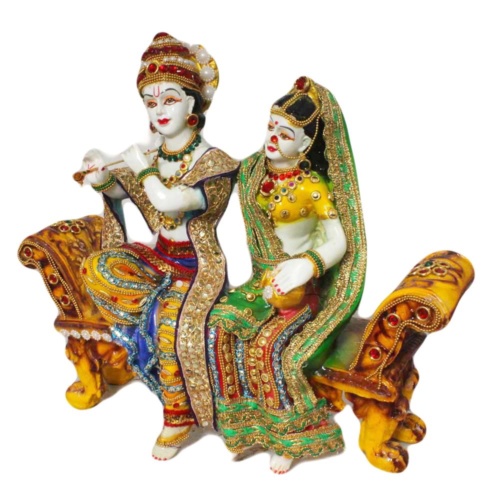 Jewellery Decorated Radha Krishna Statue Idol 13 Inch