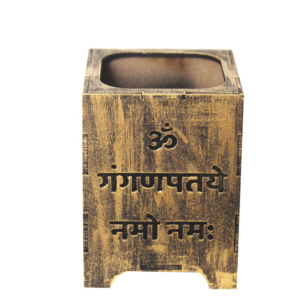 Ganesha with Mantra Pen Stand Wooden Mdf 4 Inch ( 10.5 cm )