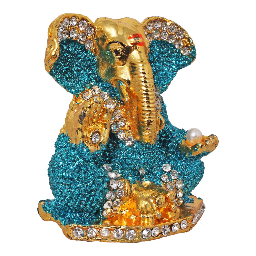 Gold Plated Metallic Ganesha Statue Car Dashboard Idol 2 Inch ( 5.5 cm )