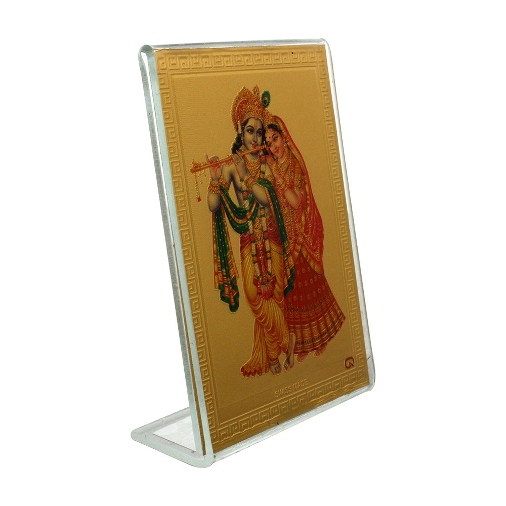 Golden Foil Acrylic Radha Krishna God Frame 3 Inch ( 8 cm )