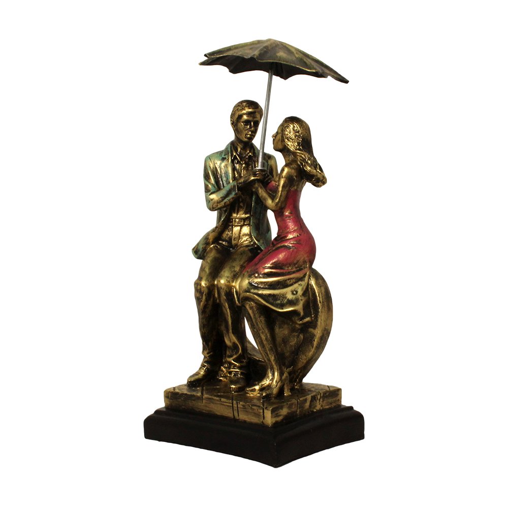 Umbrella Couple Handicraft Statue 10 Inch ( 25.5 cm )