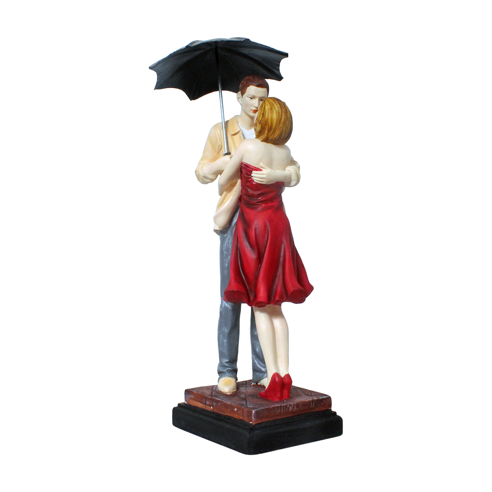 Umbrella Couple Statue 17.5 Inch