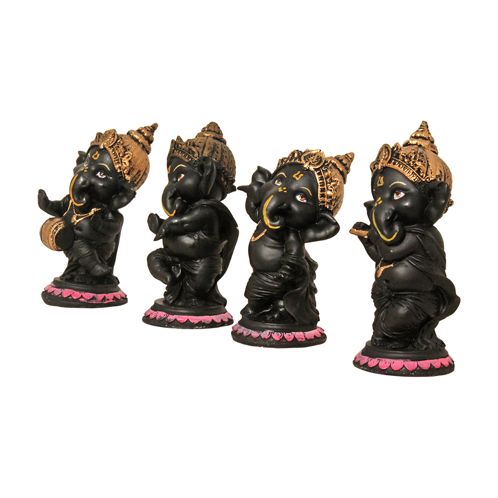 Set of 4 Antique Musical Ganesha Statue 6 Inch