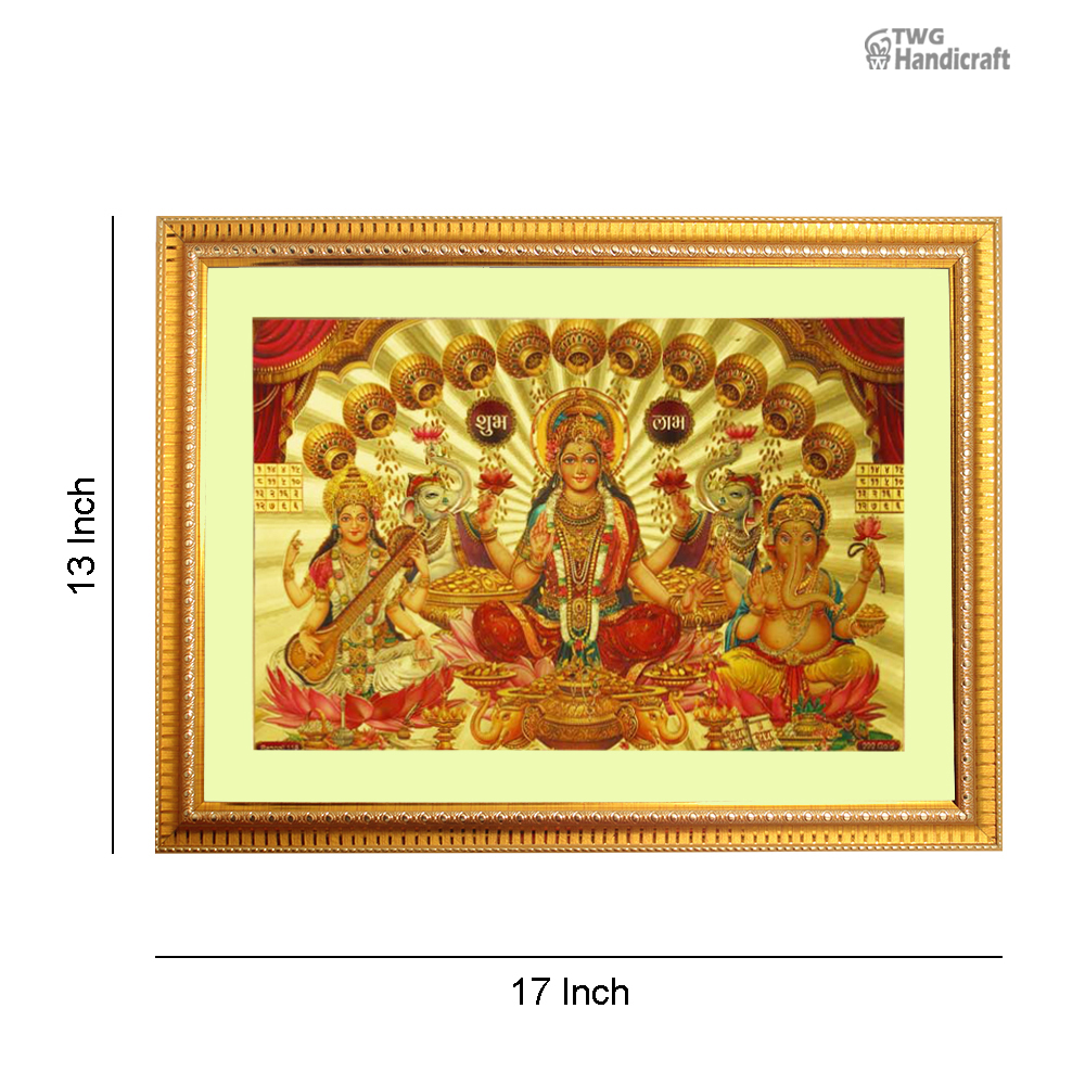 Manufacturer & Wholesaler of 24K Golden Foil Laxmi Ganesh Saraswati religious Frame