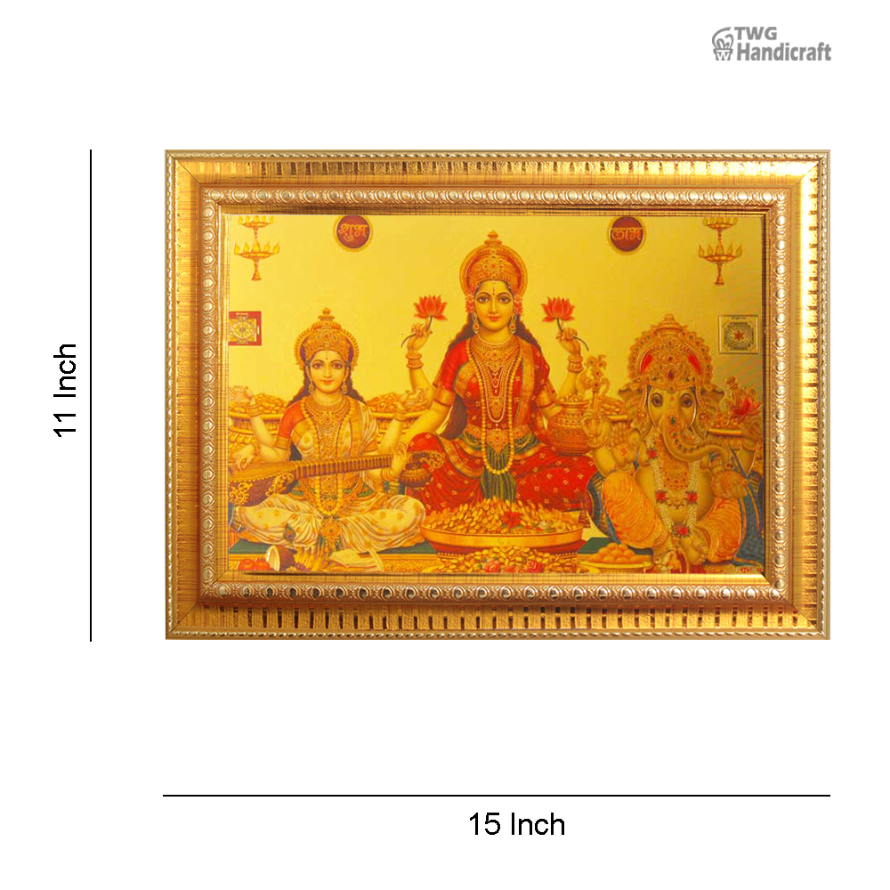 Manufacturer & Wholesaler of 24K Gold Plated Laxmi Ganesh Saraswati Photo Frame Direct from Factory