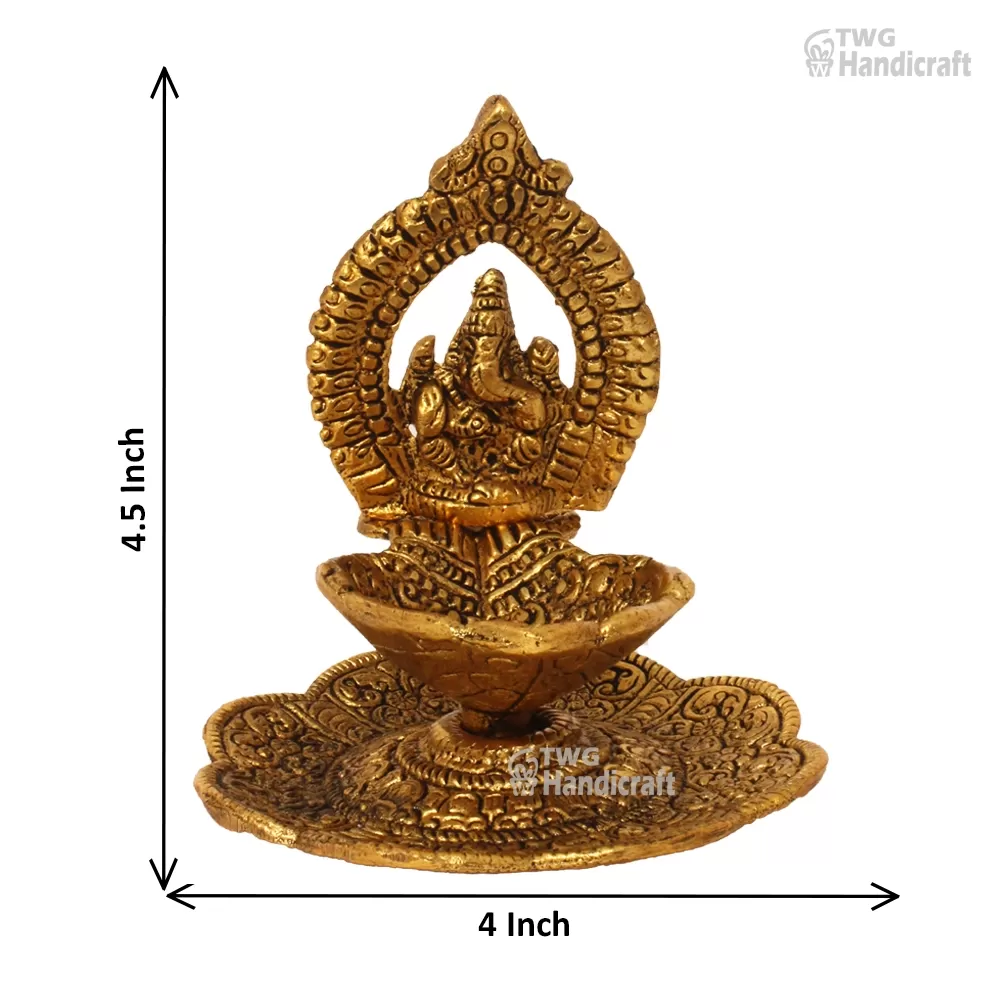 Cast Aluminium Ganesha Idol with Diya 4.5 Inch -